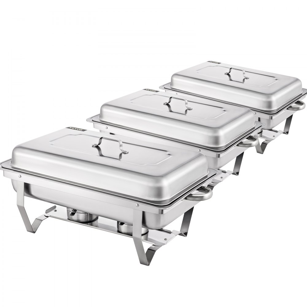 VEVOR 3 Packs Stainless Steel Chafing Dishes Sets 2 Half Size Pans 8 Quart Rectangular Chafer Complete Set Buffet Tray Food Warmer for Buffets Catering Parties