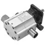VEVOR hydraulic wood splitter pump in silver and black with gold connectors.