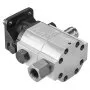 silver and black VEVOR hydraulic wood splitter pump with metallic fittings.