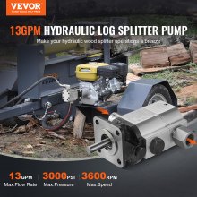 VEVOR Hydraulic Log Splitter Pump, 13GPM, 2 Stage 3000PSI Wood Log Splitter Pump, 1'' Inlet 1/2'' NPT Outlet 3600 RPM Aluminum Hydraulic Gear Pump, for Small Engine Mounting Log Splitters Snowplow