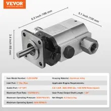 VEVOR Hydraulic Log Splitter Pump, 13GPM, 2 Stage 3000PSI Wood Log Splitter Pump, 1'' Inlet 1/2'' NPT Outlet 3600 RPM Aluminum Hydraulic Gear Pump, for Small Engine Mounting Log Splitters Snowplow