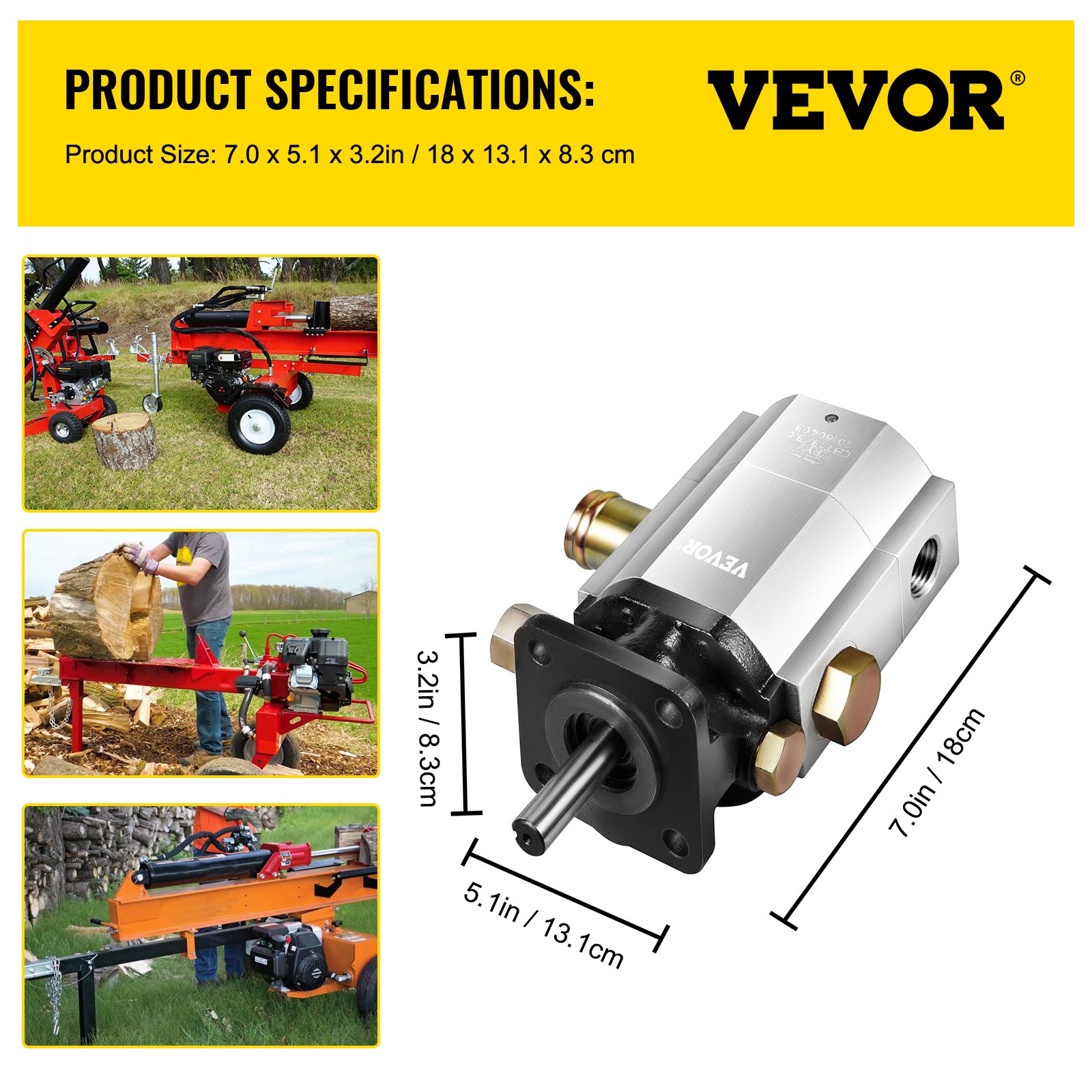 VEVOR Hydraulic Log Splitter Pump, 13GPM, 2 Stage 3000PSI Wood Log Splitter Pump, 1'' Inlet 1/2'' NPT Outlet 3600 RPM Aluminum Hydraulic Gear Pump, for Small Engine Mounting Log Splitters Snowplow