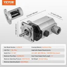 VEVOR Hydraulic Wood Log Splitter Pump Kit, 16 GPM, 2 Stage 4000 PSI Aluminum Hydraulic Gear Pump, with Valve 1'' Inlet 1/2'' NPT Outlet 3600 RPM, for Small Engine Mounting Log Splitters