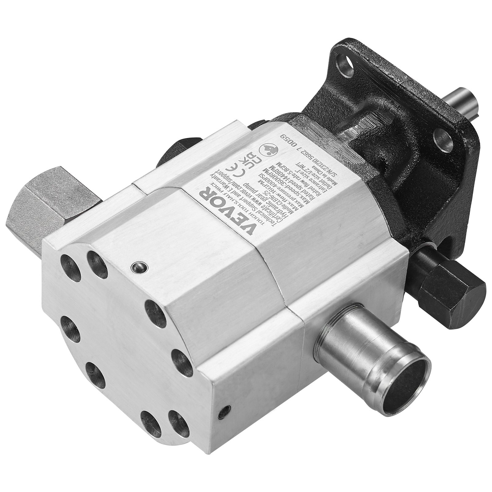 VEVOR Hydraulic Wood Log Splitter Pump Kit, 60.6 L/min, 2 Stage 27.6MPa Aluminum Hydraulic Gear Pump, with Valve 2.54 cm Inlet 1.27 cm NPT Outlet 3600 RPM, for Small Engine Mounting Log Splitters