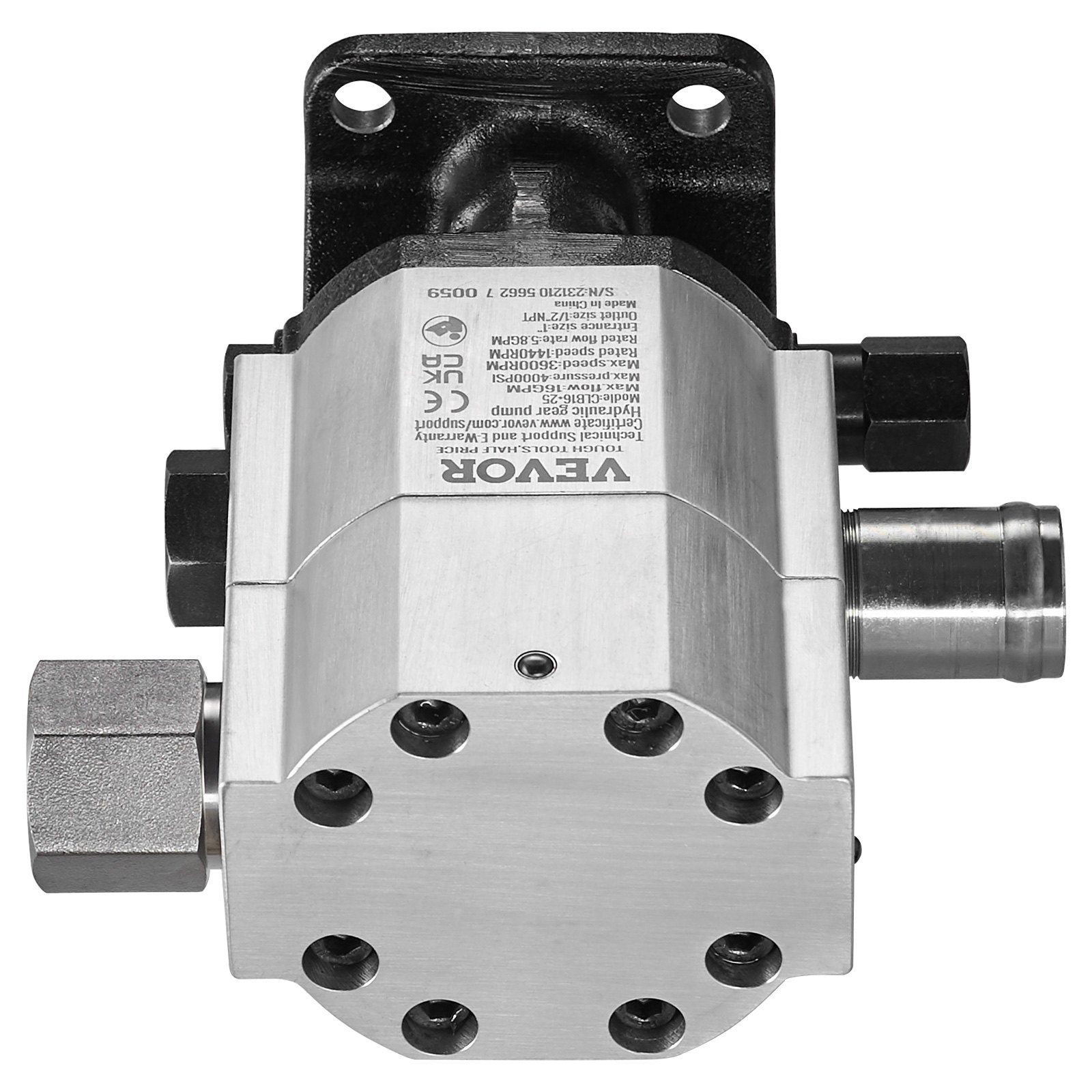 VEVOR hydraulic pump with six-bolt faceplate and cylindrical connectors.