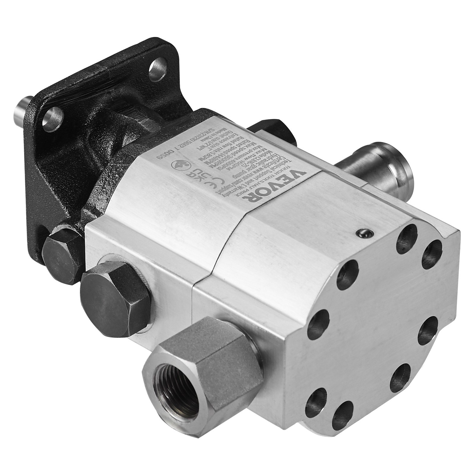VEVOR hydraulic pump in metallic casing with multiple bolts and a connector.