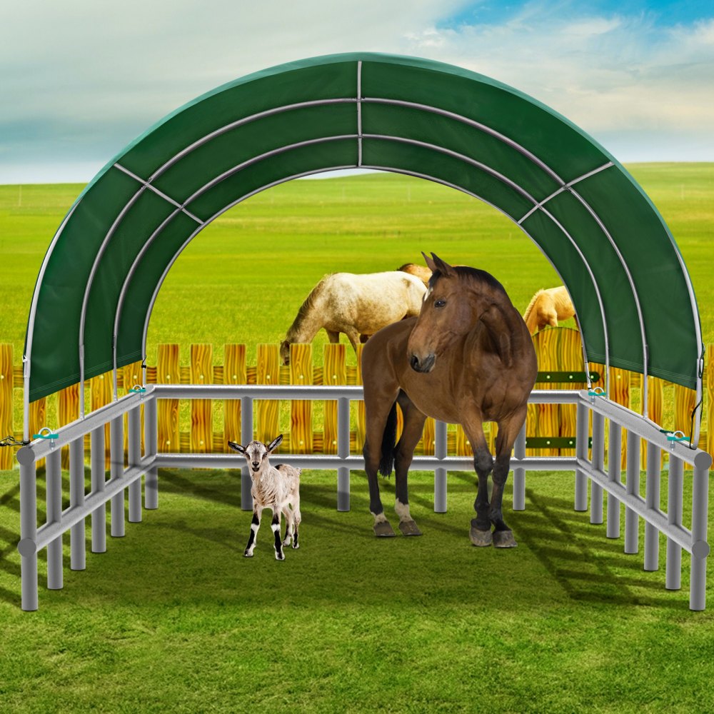 VEVOR Livestock Shelter, 9.9'x 10'x 5.5' Corral Shelter, Steel Metal Corral Panel Shelter,  Waterproof Corral Panels for Horses and Other Livestock, Animal Shelter with PVC Cover and Galvanized pipe
