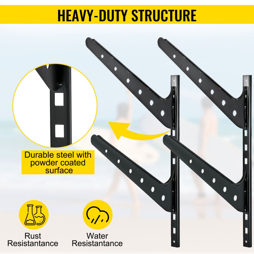 VEVOR Estante para tablas de surf, estante para tablas de wakeboard de 2 niveles, estante para tablas de surf con capacidad de 50 libras para pared, soporte de pared para tablas de surf con capacidad para 2 tablas, estante de pared ajustable para tablas de surf con estructura de acero, soporte horizontal para tablas de surf