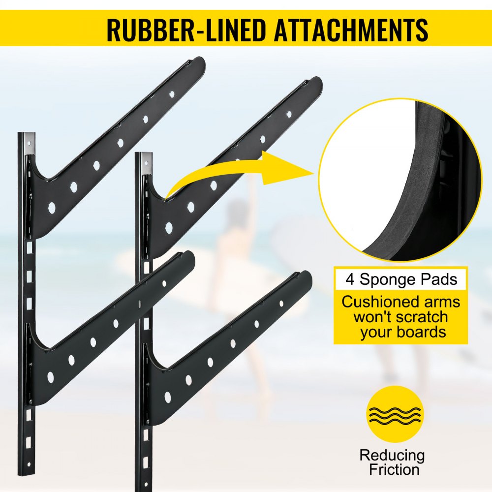 VEVOR Estante para tablas de surf, estante para tablas de wakeboard de 2 niveles, estante para tablas de surf con capacidad de 50 libras para pared, soporte de pared para tablas de surf con capacidad para 2 tablas, estante de pared ajustable para tablas de surf con estructura de acero, soporte horizontal para tablas de surf
