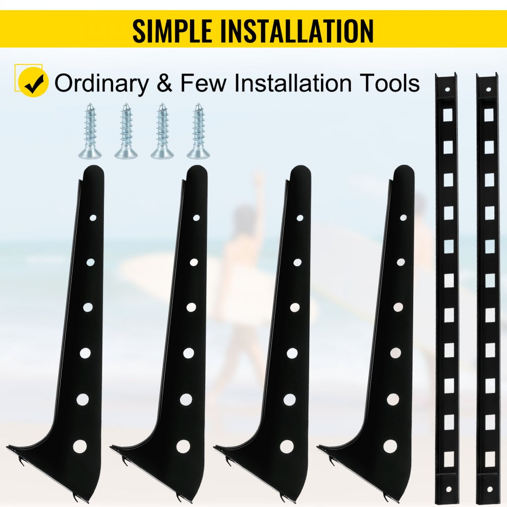 VEVOR Estante para tablas de surf, estante para tablas de wakeboard de 2 niveles, estante para tablas de surf con capacidad de 50 libras para pared, soporte de pared para tablas de surf con capacidad para 2 tablas, estante de pared ajustable para tablas de surf con estructura de acero, soporte horizontal para tablas de surf