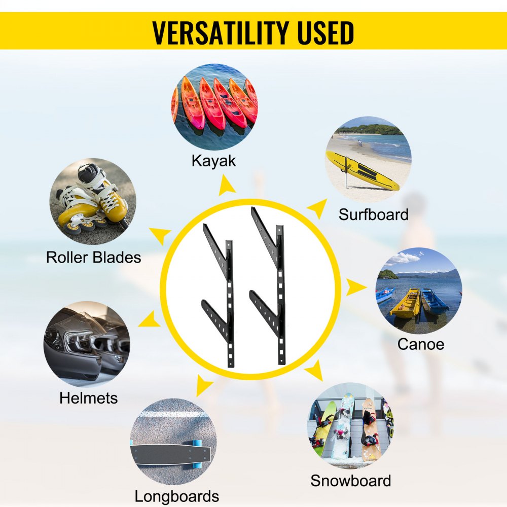 VEVOR Estante para tablas de surf, estante para tablas de wakeboard de 2 niveles, estante para tablas de surf con capacidad de 50 libras para pared, soporte de pared para tablas de surf con capacidad para 2 tablas, estante de pared ajustable para tablas de surf con estructura de acero, soporte horizontal para tablas de surf