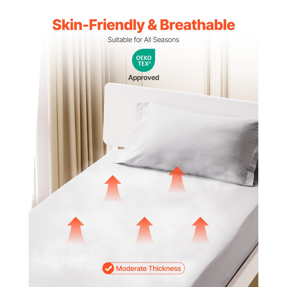 VEVOR Fitted Sheet, 1 Set of 2 Pieces, Twin Size Elastic Fitted Sheet with High-Quality Microfiber, Wear-Resistant & Breathable Twin Fitted Sheet with Single-Sided Brushing, Fit for 15 in Mattress