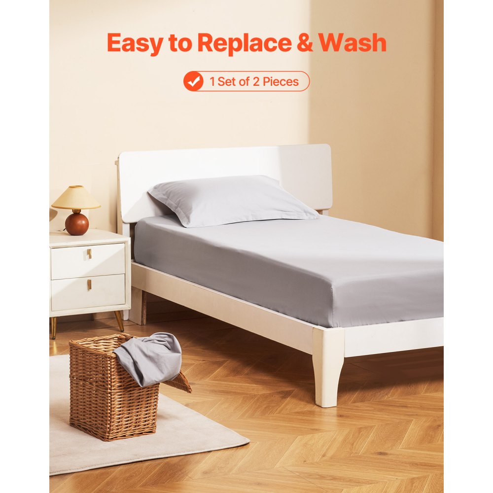 VEVOR Fitted Sheet, 1 Set of 2 Pieces, Twin Size Elastic Fitted Sheet with High-Quality Microfiber, Wear-Resistant & Breathable Twin Fitted Sheet with Single-Sided Brushing, Fit for 15 in Mattress