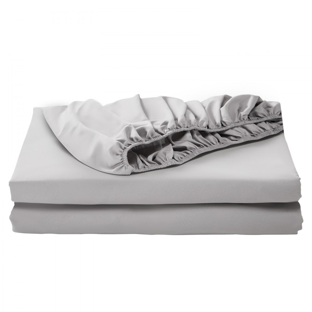 VEVOR Fitted Sheet, 1 Set of 2 Pieces, Twin Size Elastic Fitted Sheet with High-Quality Microfiber, Wear-Resistant & Breathable Twin Fitted Sheet with Single-Sided Brushing, Fit for 15 in Mattress