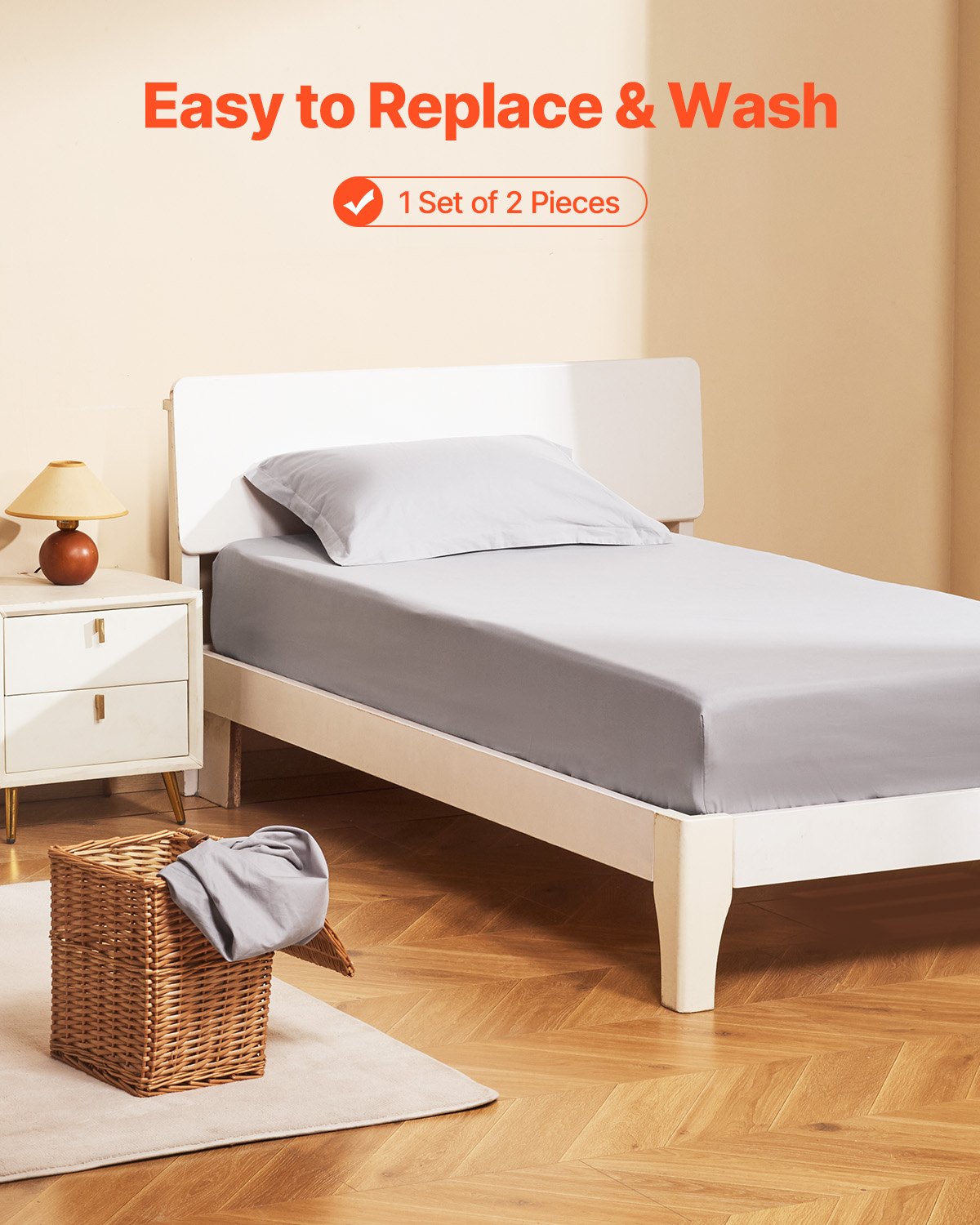 VEVOR Fitted Sheet, 1 Set of 2 Pieces, Twin Size Elastic Fitted Sheet with High-Quality Microfiber, Wear-Resistant & Breathable Twin Fitted Sheet with Single-Sided Brushing, Fit for 15 in Mattress