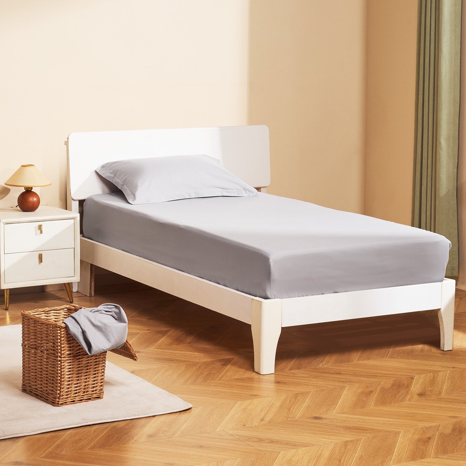 VEVOR Fitted Sheet, 1 Set of 2 Pieces, Twin Size Elastic Fitted Sheet with High-Quality Microfiber, Wear-Resistant & Breathable Twin Fitted Sheet with Single-Sided Brushing, Fit for 15 in Mattress