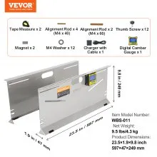 VEVOR Wheel Alignment Tool, 2-Pack Toe Plates, Camber/Caster/Toe Gauge 0.1° Accuracy, Stainless Steel Tool Plate, Magnetic Slots and 6 Alignment Rods, Includes 2 Measuring Tapes & Conversion Chart
