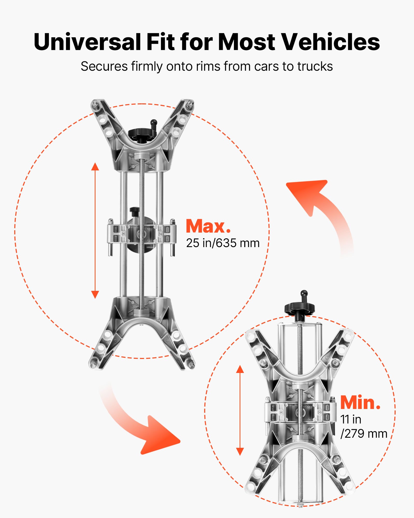 VEVOR Wheel Clamp & Magnetic Adapter, 2 PCS Aluminum Alloy Wheel Alignment Tool for Precise Camber Gauge, Fits 279-635 mm Rims, Universal Magnetic Gauge Tire Repair Tool for Car Truck SUV Motorcycle