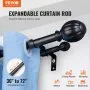 VEVOR Double Rod Curtain Rods, 91.4-182.9 cm Adjustable Length, Black Double Curtain Rods with Round Finials, 2.5 cm and 1.9 cm Diameter, Double Window Drapery Rod for Sheer and Blackout Curtains