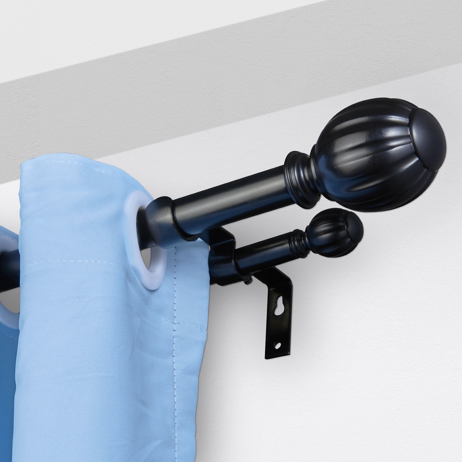 VEVOR Double Rod Curtain Rods, 91.4-182.9 cm Adjustable Length, Black Double Curtain Rods with Round Finials, 2.5 cm and 1.9 cm Diameter, Double Window Drapery Rod for Sheer and Blackout Curtains