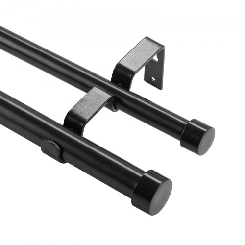 VEVOR Double Rod Curtain Rods, 36-72 inches(3-6ft) Adjustable Length, Black Double Curtain Rods with Cap Finials, 1" and 3/4" Diameter, Double Window Drapery Rod for Sheer and Blackout Curtains