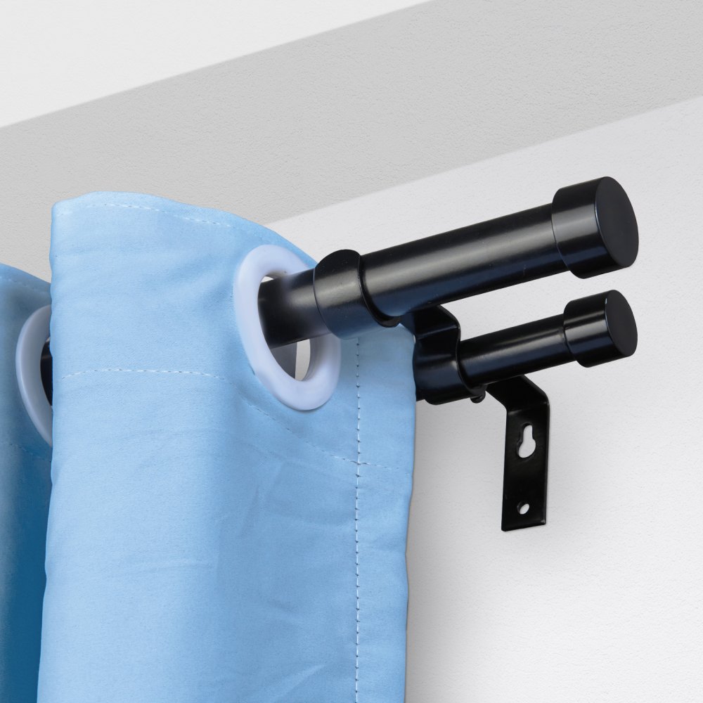 VEVOR Double Rod Curtain Rods, 36-72 inches(3-6ft) Adjustable Length, Black Double Curtain Rods with Cap Finials, 1" and 3/4" Diameter, Double Window Drapery Rod for Sheer and Blackout Curtains