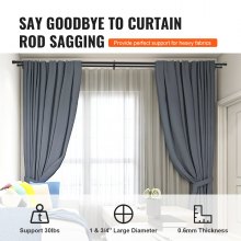 VEVOR Double Rod Curtain Rods, 72-144 inches(6-12ft) Adjustable Length, Black Double Curtain Rods with Cap Finials, 1" and 3/4" Diameter, Double Window Drapery Rod for Sheer and Blackout Curtains