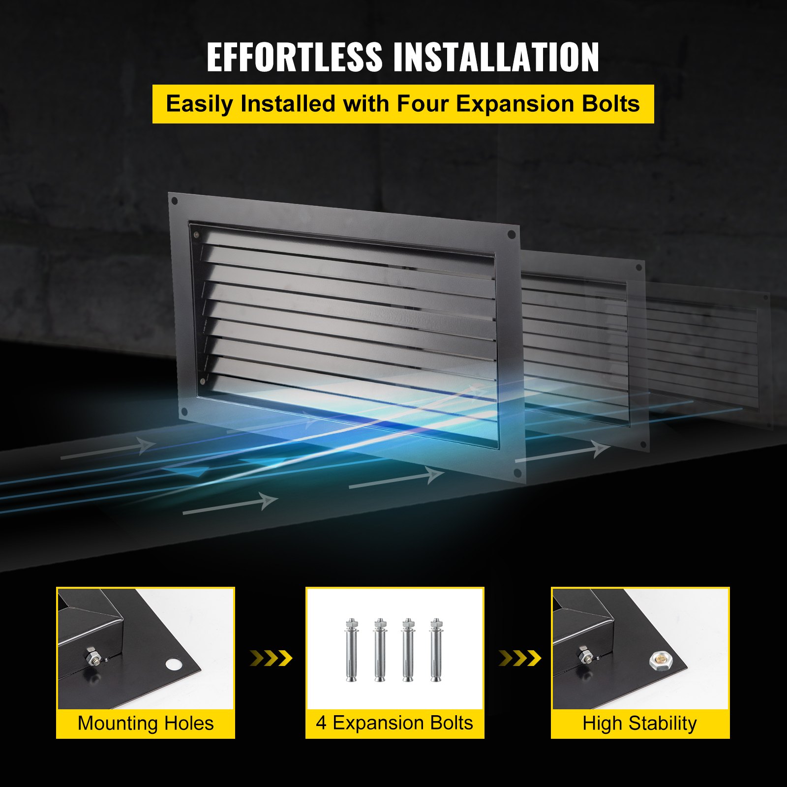 VEVOR Flood Vent, 16\" X 32\" Foundation Flood Vent, to Reduce Foundation Damage and Flood Risk, Black, Wall Mounted Flood Vent, for Crawl Spaces,Garages & Full Height Enclosures (16\" X 32\")