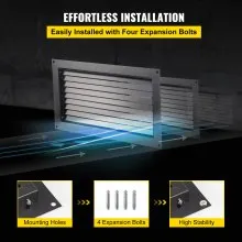 VEVOR Foundation Flood Vent, 8" Height x 16" Width Flood Vent, to Reduce Foundation Damage and Flood Risk, Black, Wall Mounted Flood Vent, for Garages & Full Height Enclosures