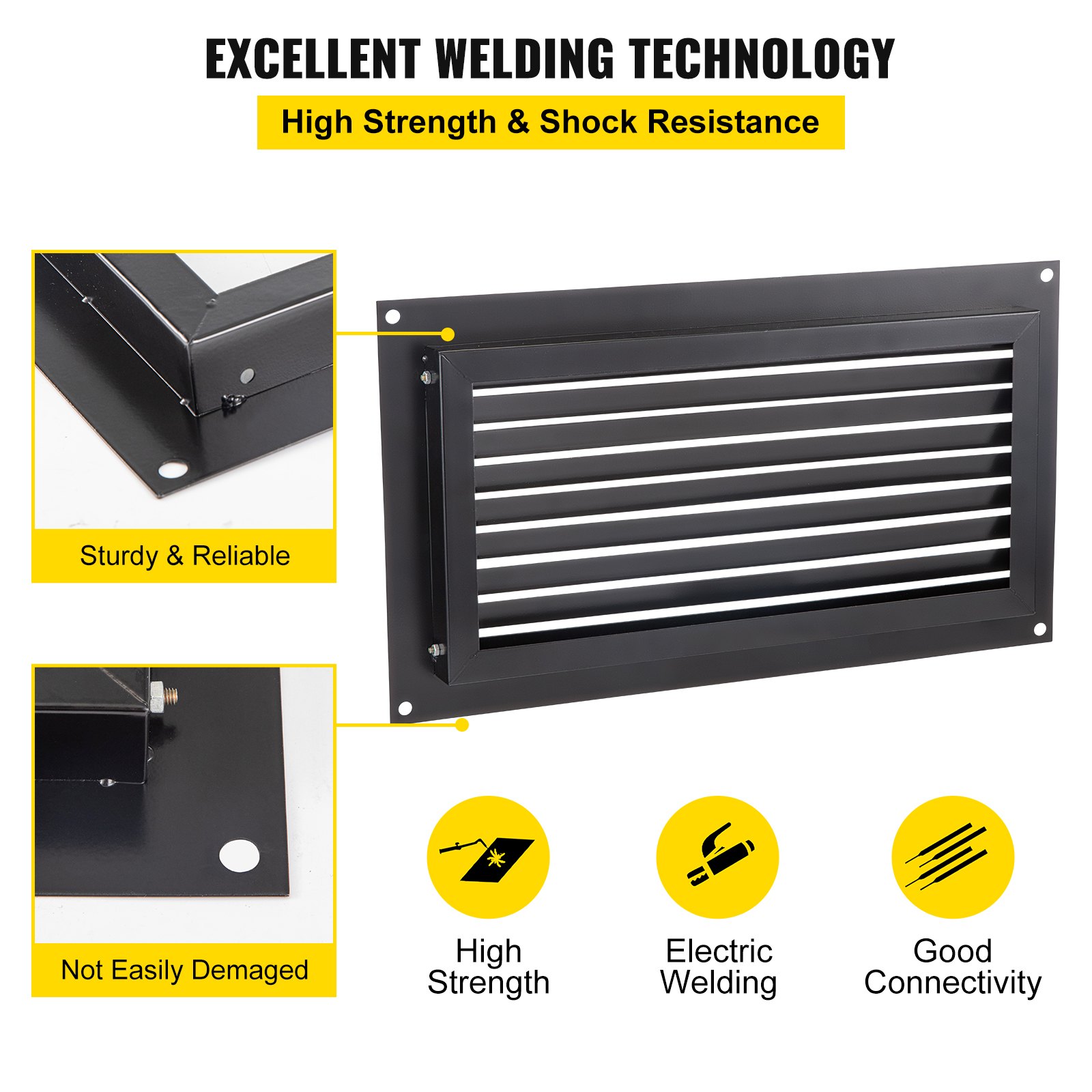 VEVOR Foundation Flood Vent, 8\" Height x 16\" Width Flood Vent, to Reduce Foundation Damage and Flood Risk, Black, Wall Mounted Flood Vent, for Garages & Full Height Enclosures