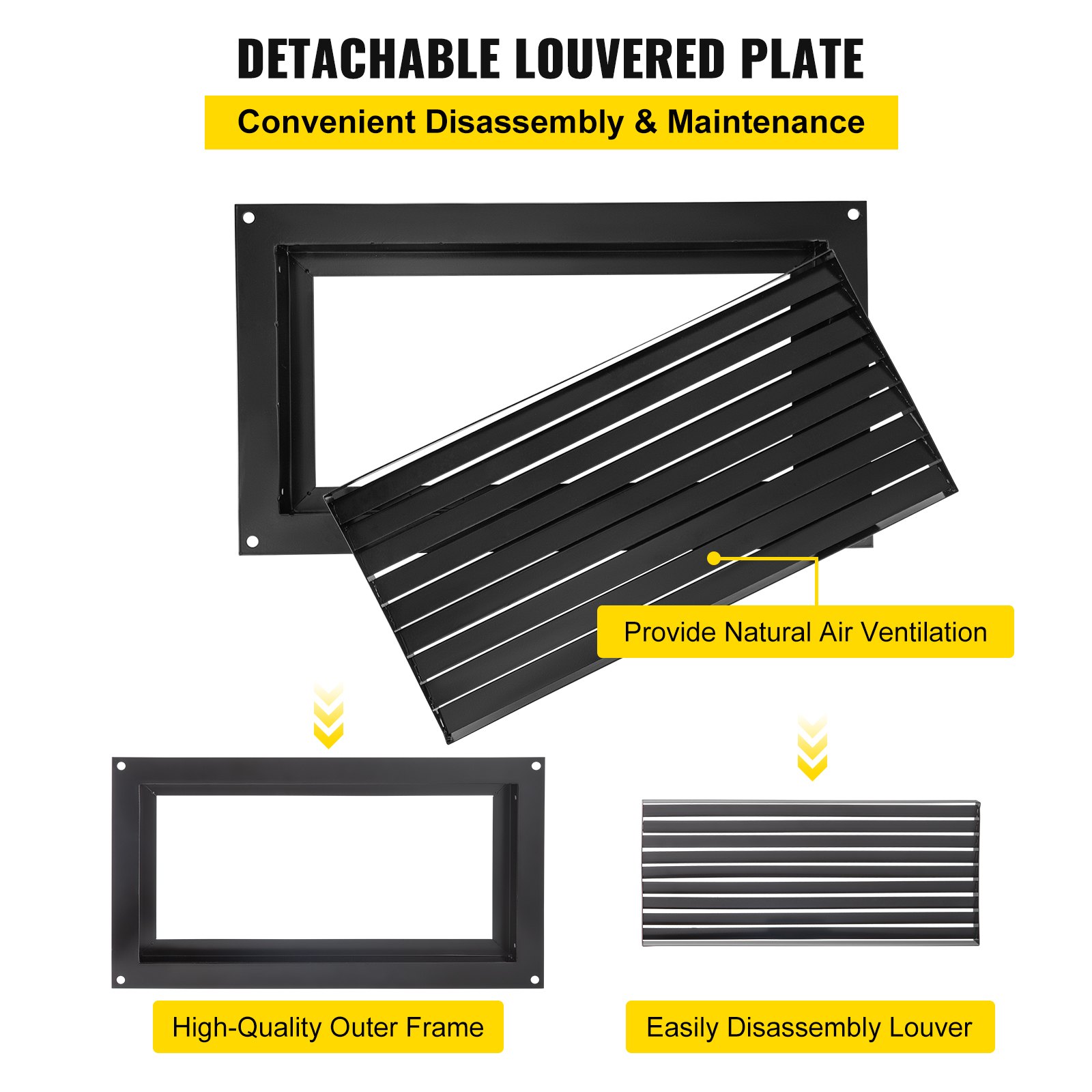 VEVOR Foundation Flood Vent, 8\" Height x 16\" Width Flood Vent, to Reduce Foundation Damage and Flood Risk, Black, Wall Mounted Flood Vent, for Garages & Full Height Enclosures