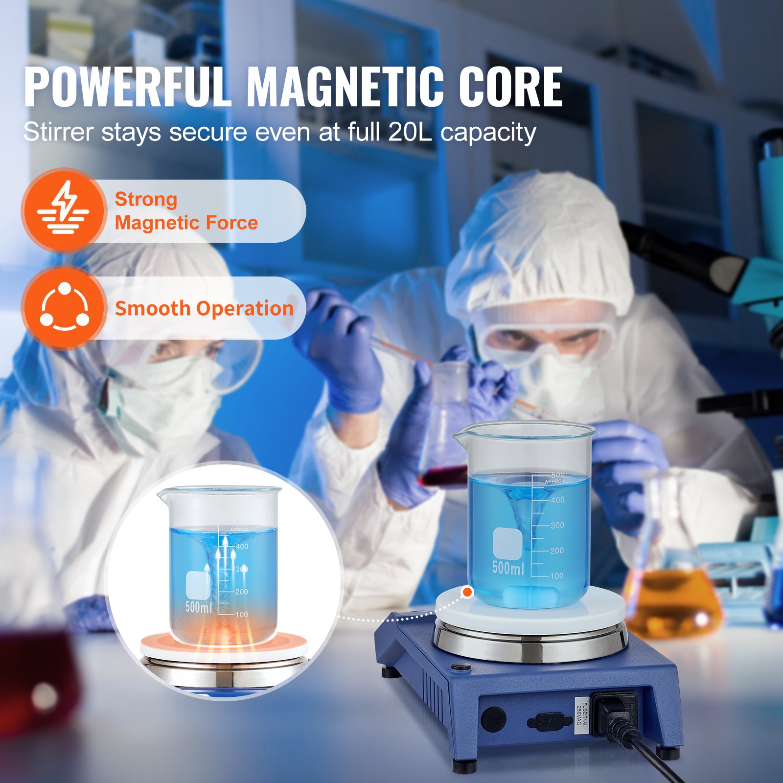 VEVOR Magnetic Stirrer, 0-1500 RPM Stir Plate with Adjustable Speed Knob, 21L Plate Stirrer Kit, Stir Bar Included