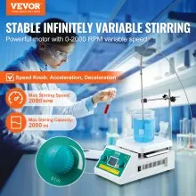 VEVOR Magnetic Stirrer Hot Plate, Max 212 ℉ / 100 ℃, 0-2000 RPM Hot Plate with Magnetic Stirrer, 2000mL Hot Plate Stirrer with LED Screen, Support Stand and Stir Bars Included, 500W Heating Power