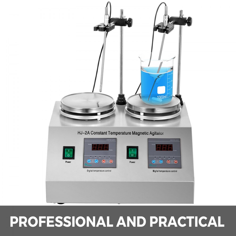 2 Heads Magnetic Stirrer Hot Plate Digital Heating Mixer Dual Controls 2*20w