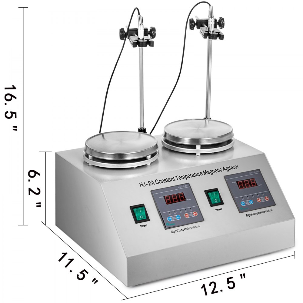 2 Heads Magnetic Stirrer Hot Plate Digital Heating Mixer Dual Controls 2*20w