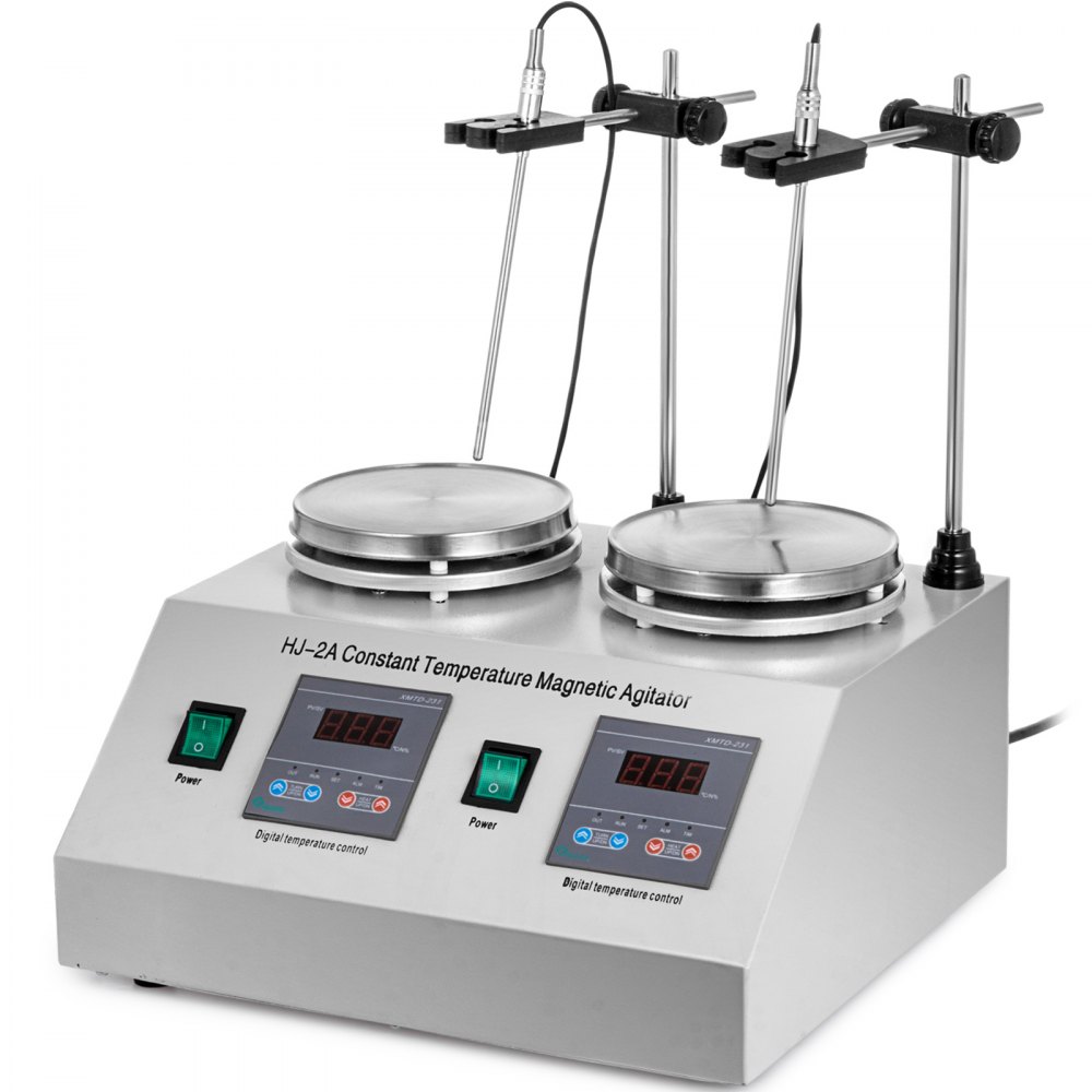 2 Heads Magnetic Stirrer Hot Plate Digital Heating Mixer Dual Controls 2*20w