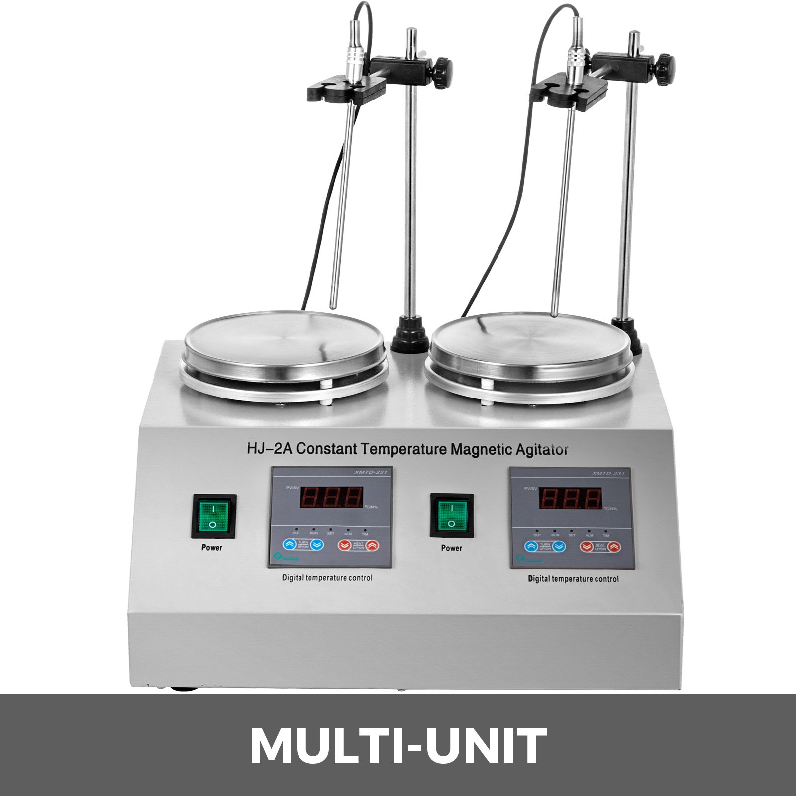 2 Heads Magnetic Stirrer Hot Plate Digital Heating Mixer Dual Controls 2*20w