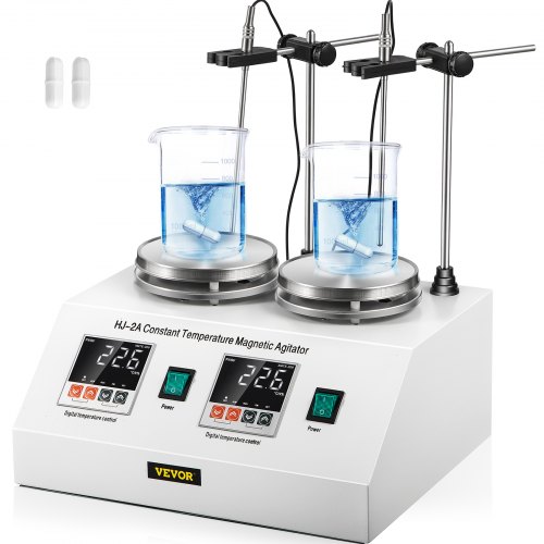 2 Units Heads Digital Thermostatic Magnetic Stirrer Hot Plate Mixer W/ Stir Bars