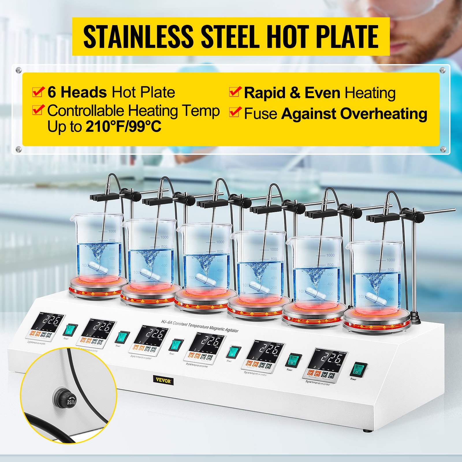 6 Heads Multi Unit Digital Thermostatic Magnetic Stirrer Hotplate Mixer 220v