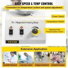 VEVOR Magnetic Stirrer 250W 158℉/70℃ Heating Hot Plate with Magnetic Stirrer 0-1600 RPM Adjustable 1000ML Lab Magnetic Stirrer Mixer with Stand Support, Stirring Bar