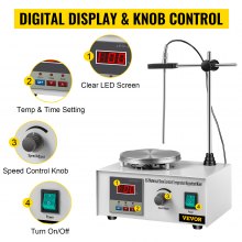 VEVOR 85-2 Magnetic Stirrer with Heating Plate 1000ml Hotplate Laboratory Magnetic Stirrer 300W Digital Display
