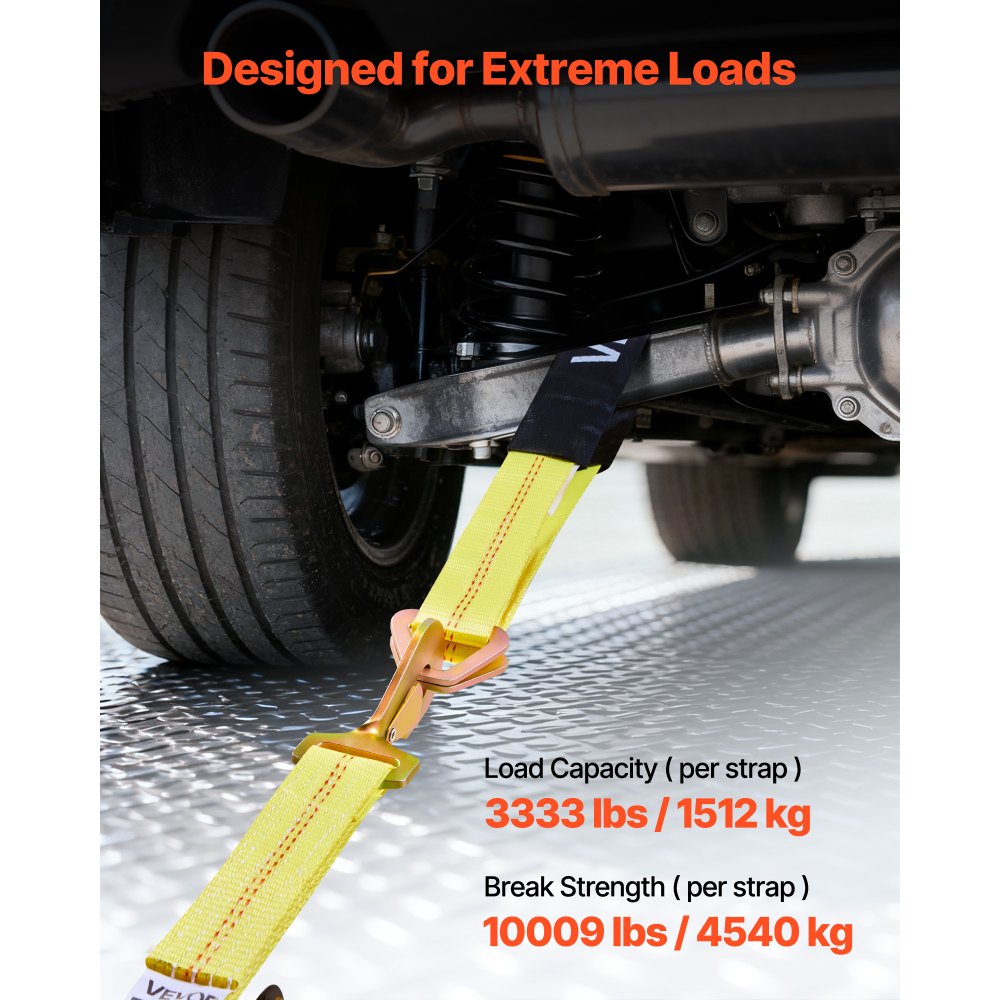 VEVOR Wheel Chock Tie-Down Kit, Axle Type Trailer Tie Down Strap, Car Tie Down Kit with Break Strength 4540 kg, Working Load 1512 kg, Trailer Ratchet Strap for ATV, UTV, & Heavy-Duty Pickup Trucks