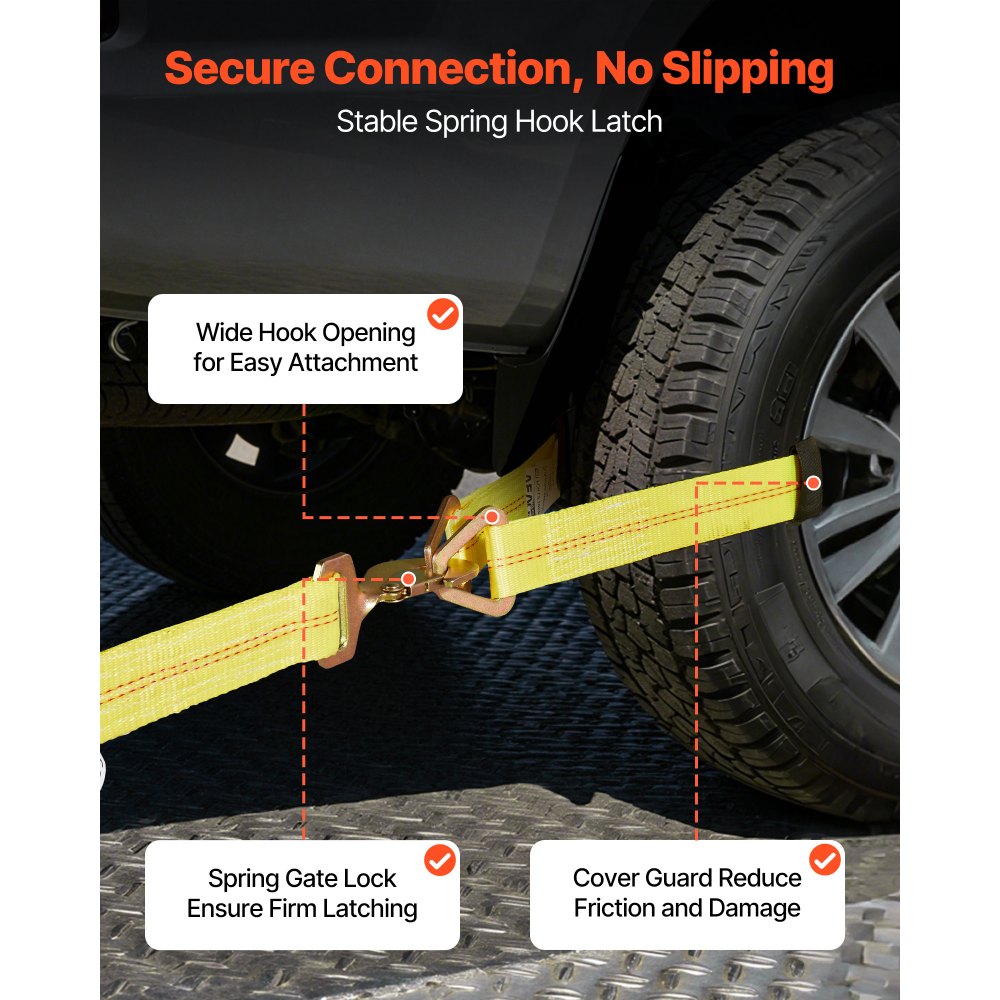 VEVOR Wheel Chock Tie-Down Kit, Axle Type Trailer Tie Down Strap, Car Tie Down Kit with Break Strength 10009 lbs, Working Load 3333 lbs, Trailer Ratchet Strap for ATV, UTV, & Heavy-Duty Pickup Trucks