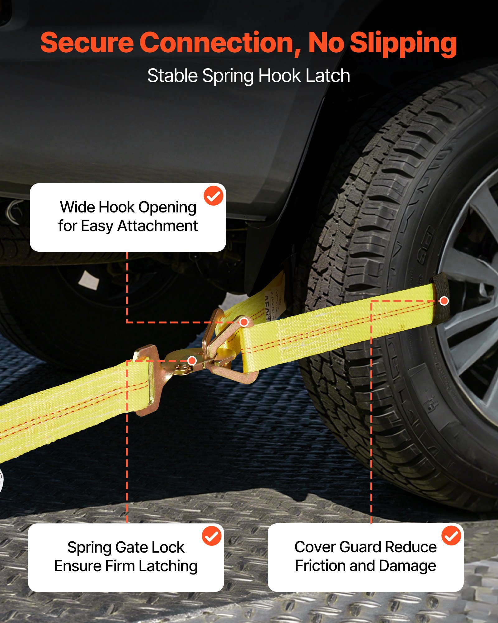 VEVOR Wheel Chock Tie-Down Kit, Axle Type Trailer Tie Down Strap, Car Tie Down Kit with Break Strength 4540 kg, Working Load 1512 kg, Trailer Ratchet Strap for ATV, UTV, & Heavy-Duty Pickup Trucks