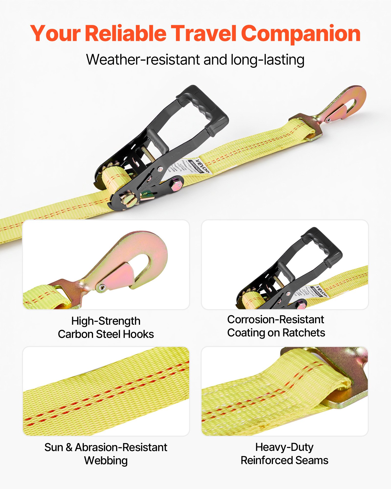 VEVOR Wheel Chock Tie-Down Kit, Axle Type Trailer Tie Down Strap, Car Tie Down Kit with Break Strength 4540 kg, Working Load 1512 kg, Trailer Ratchet Strap for ATV, UTV, & Heavy-Duty Pickup Trucks