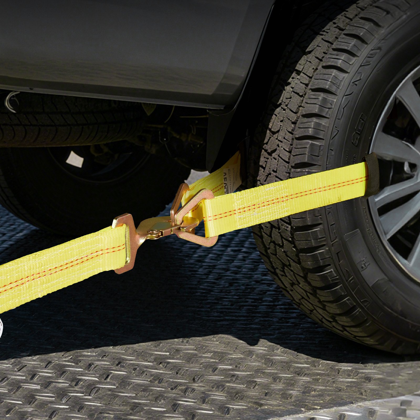 VEVOR Wheel Chock Tie-Down Kit, Axle Type Trailer Tie Down Strap, Car Tie Down Kit with Break Strength 4540 kg, Working Load 1512 kg, Trailer Ratchet Strap for ATV, UTV, & Heavy-Duty Pickup Trucks