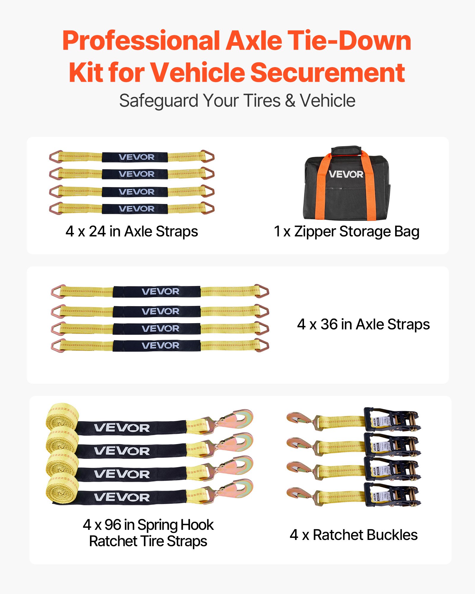 VEVOR Wheel Chock Tie-Down Kit, Axle Type Trailer Tie Down Strap, Car Tie Down Kit with Break Strength 10009 lbs, Working Load 3333 lbs, Trailer Ratchet Strap for ATV, UTV, & Heavy-Duty Pickup Trucks