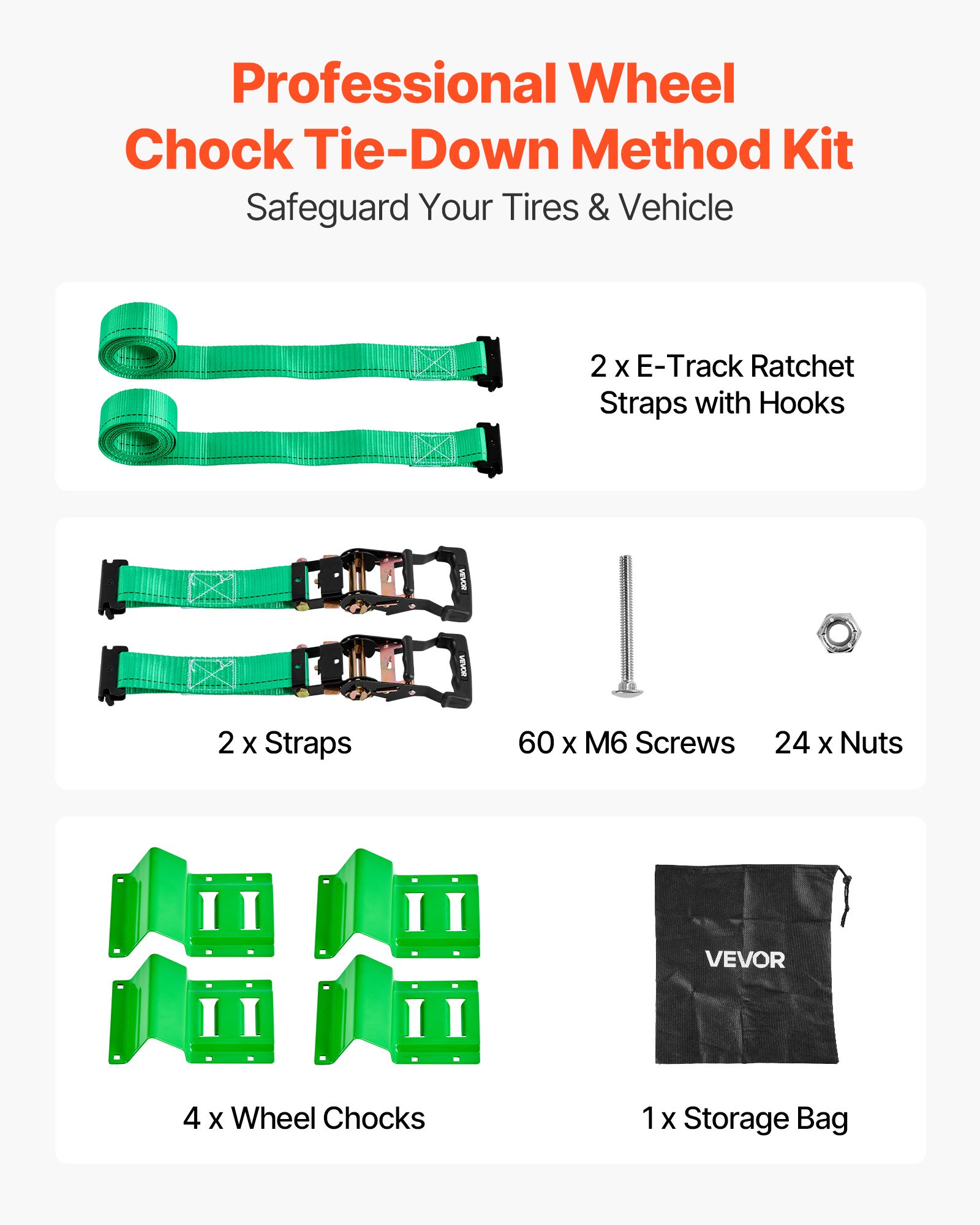 VEVOR Wheel Chock Tie-Down Kit, Chock-Style Trailer Tie Down Strap, Car Tie Down Kit with Buckle, Break Strength 1986.73 kg & Working Load 662 kg Motorcycle Tie-Down System for ATVs, UTVs & Trailers