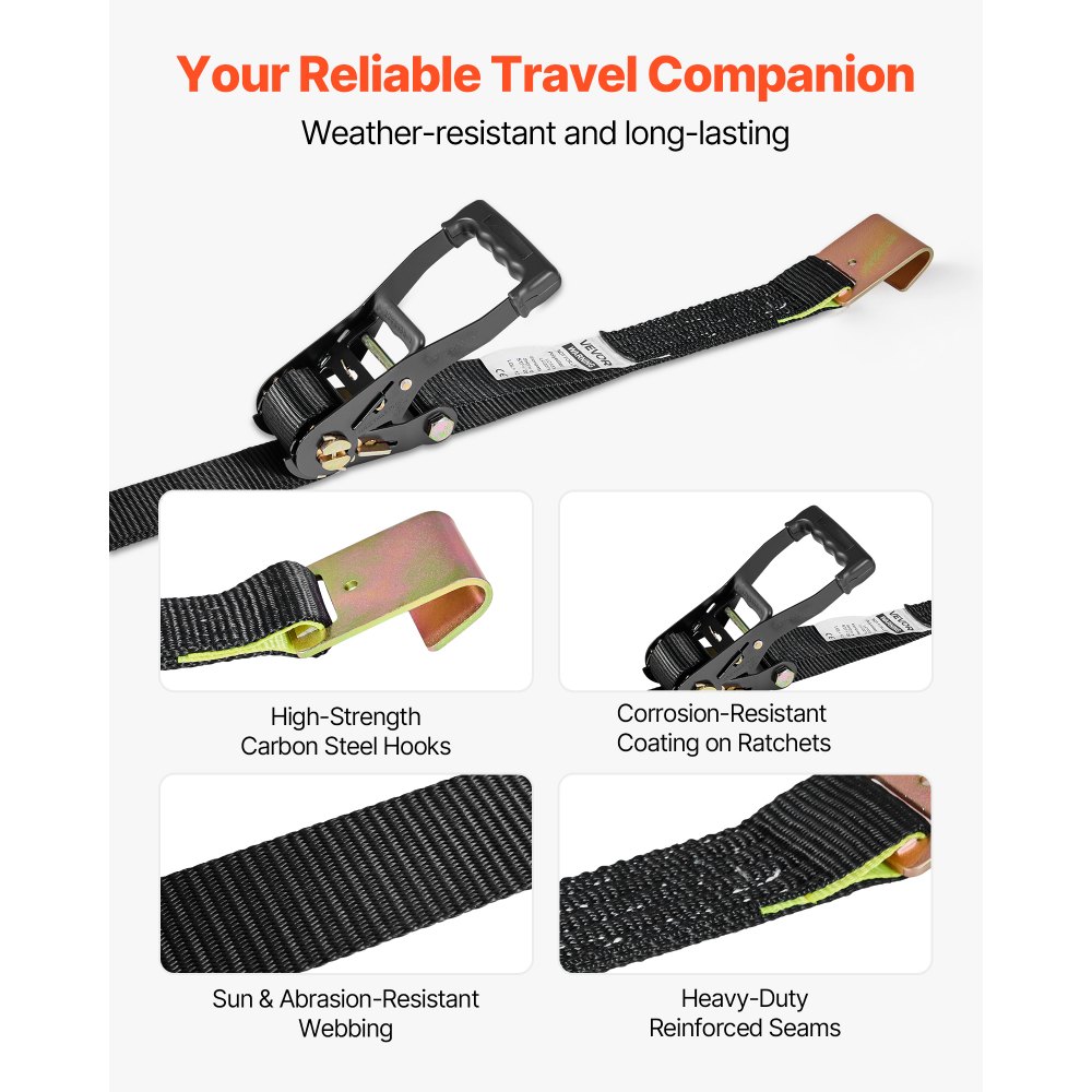 VEVOR Wheel Chock Tie-Down Kit, Tire-Style Trailer Tie Down Strap, Car Tie Down Kit with Flat Hook, Break Strength 4540 kg & Working Load 1512 kg Motorcycle Tie-Down System for ATVs, SUVs, Trailers
