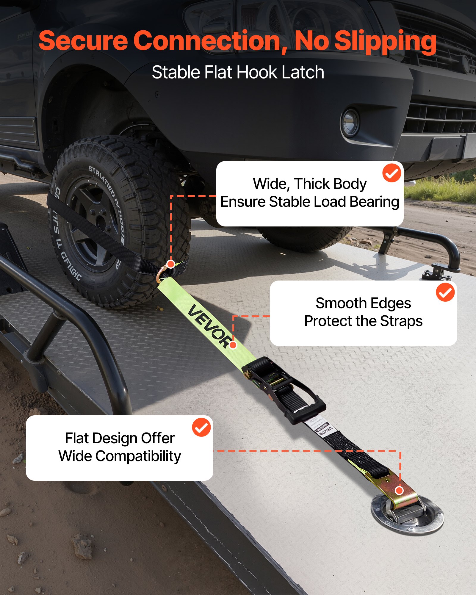 VEVOR Wheel Chock Tie-Down Kit, Tire-Style Trailer Tie Down Strap, Car Tie Down Kit with Flat Hook, Break Strength 4540 kg & Working Load 1512 kg Motorcycle Tie-Down System for ATVs, SUVs, Trailers